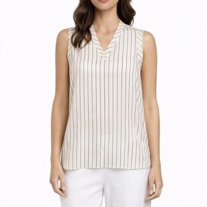 Brunello Cucinelli Ivory Striped 100% Silk Tank Top, Size M